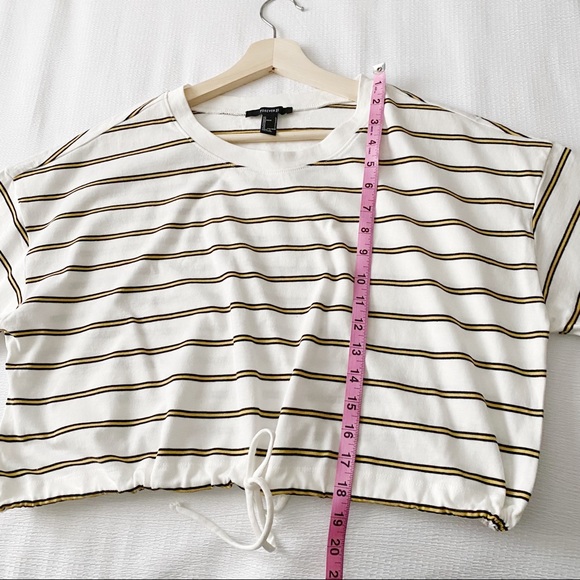 Yellow Black and White Stripe Cropped Drawstring Waist Top - Picture 8 of 9